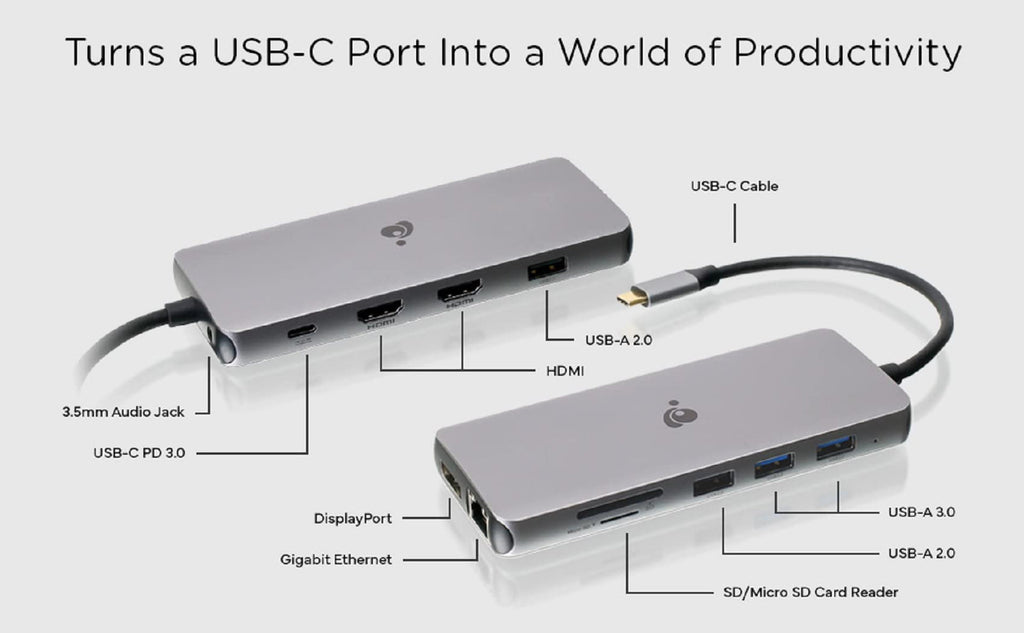 IOGEAR GUD3C4K3P — USB‑C Triple HD Compact Dock 12‑in‑1 Travel Dock