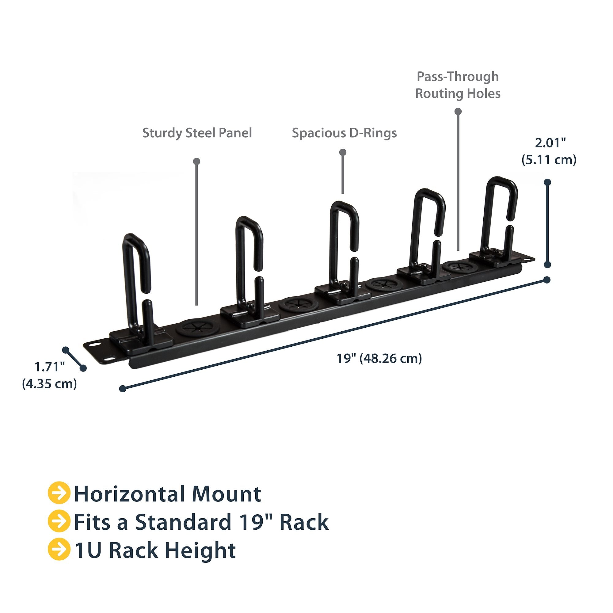 StarTech CABLMANAGERH — 1U Horizontal Cable Manager with Metal D‑Rings (19" Rackmount)