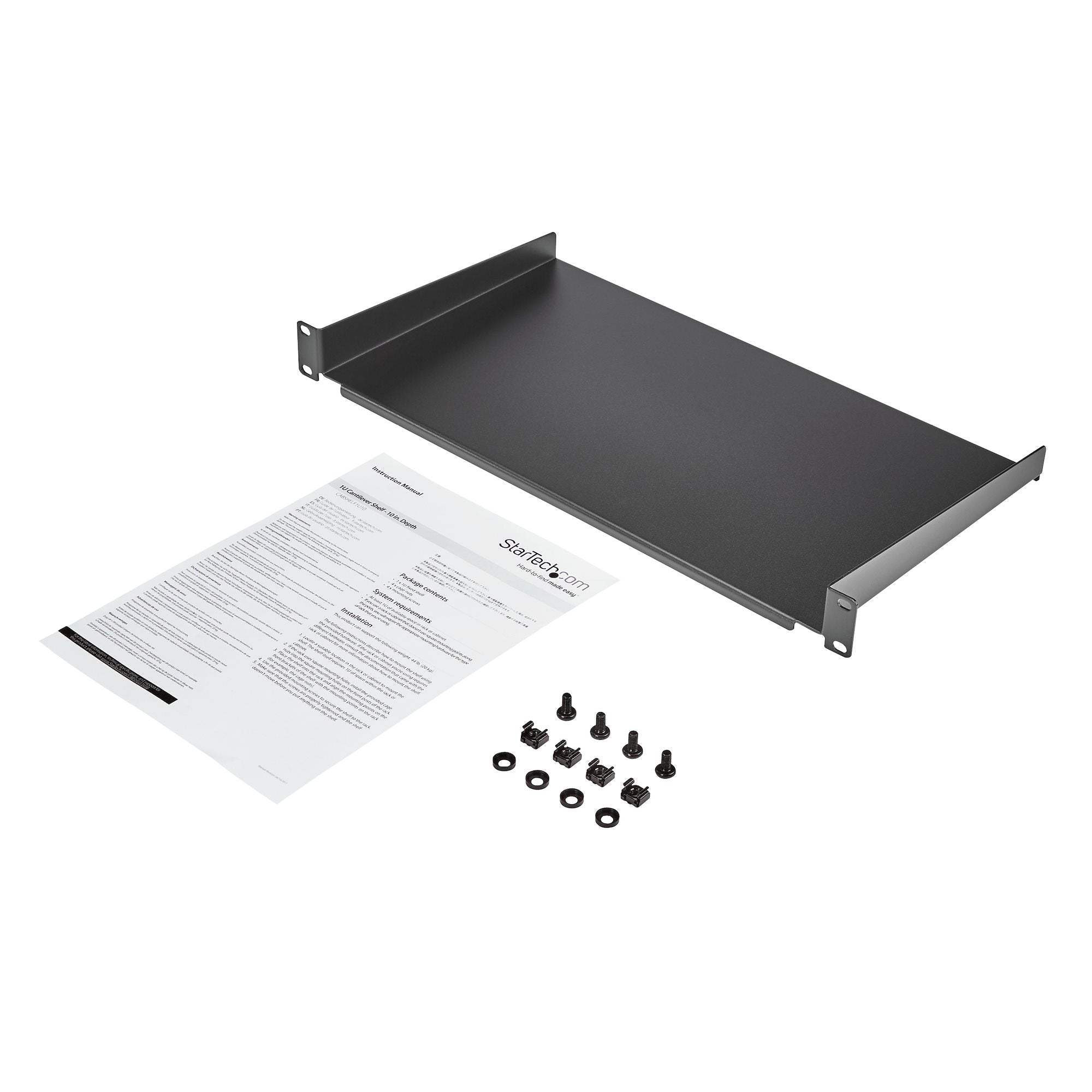 StarTech CABSHELF1U10 — 1U 10" Deep Fixed Rack Shelf (Solid Steel, 19" Rackmount)