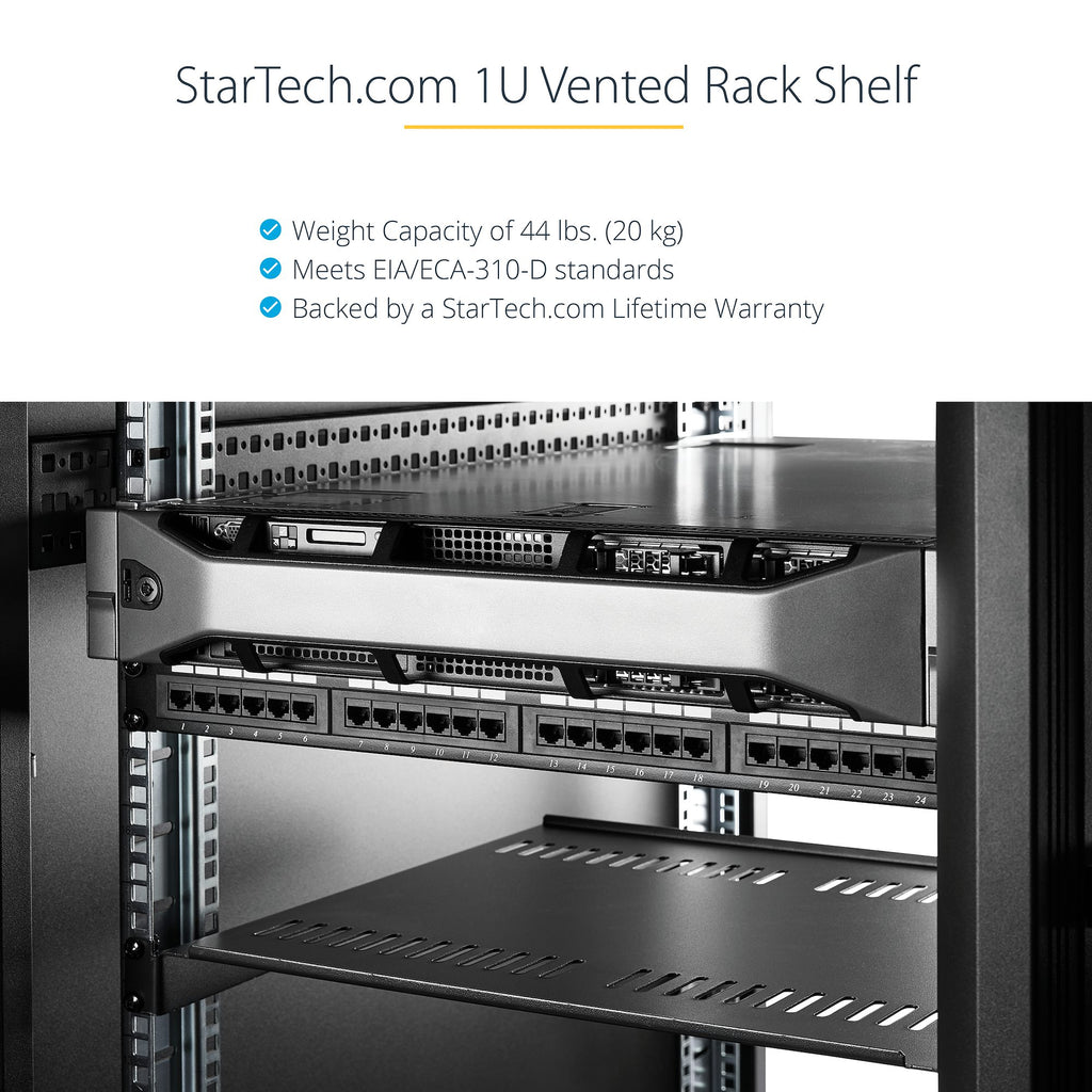 StarTech CABSHELFV1U — 1U Vented Rack Shelf (Steel, 19" Rackmount)