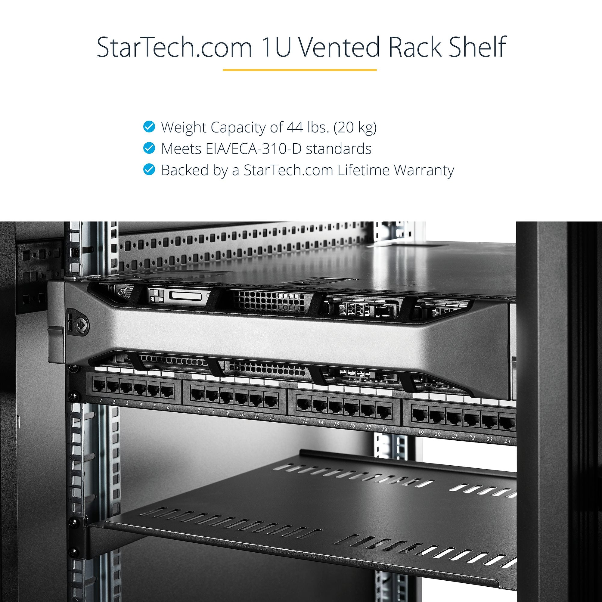 StarTech CABSHELFV1U — 1U Vented Rack Shelf (Steel, 19" Rackmount)