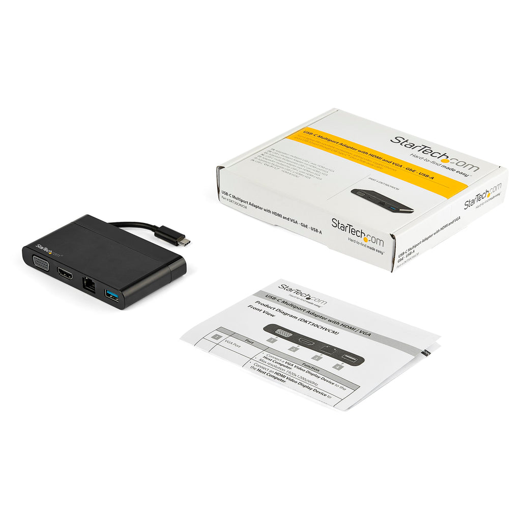 StarTech DKT30CHVCM — USB‑C Multiport Dock (HDMI, VGA, USB‑A, GbE, 60W PD Passthrough)