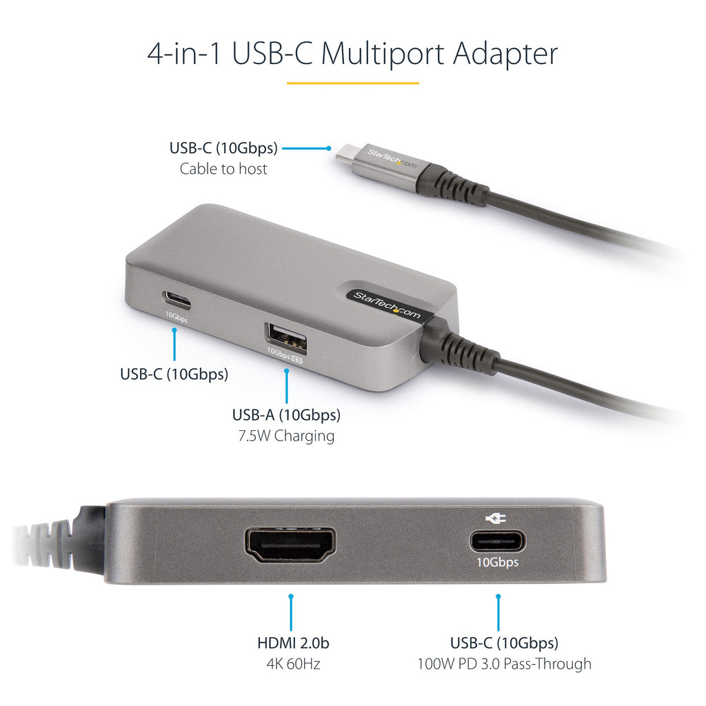 StarTech DKT31CHPD3 — USB‑C Multiport Dock (4K HDMI, USB‑A, GbE, 100W PD, TAA Compliant)