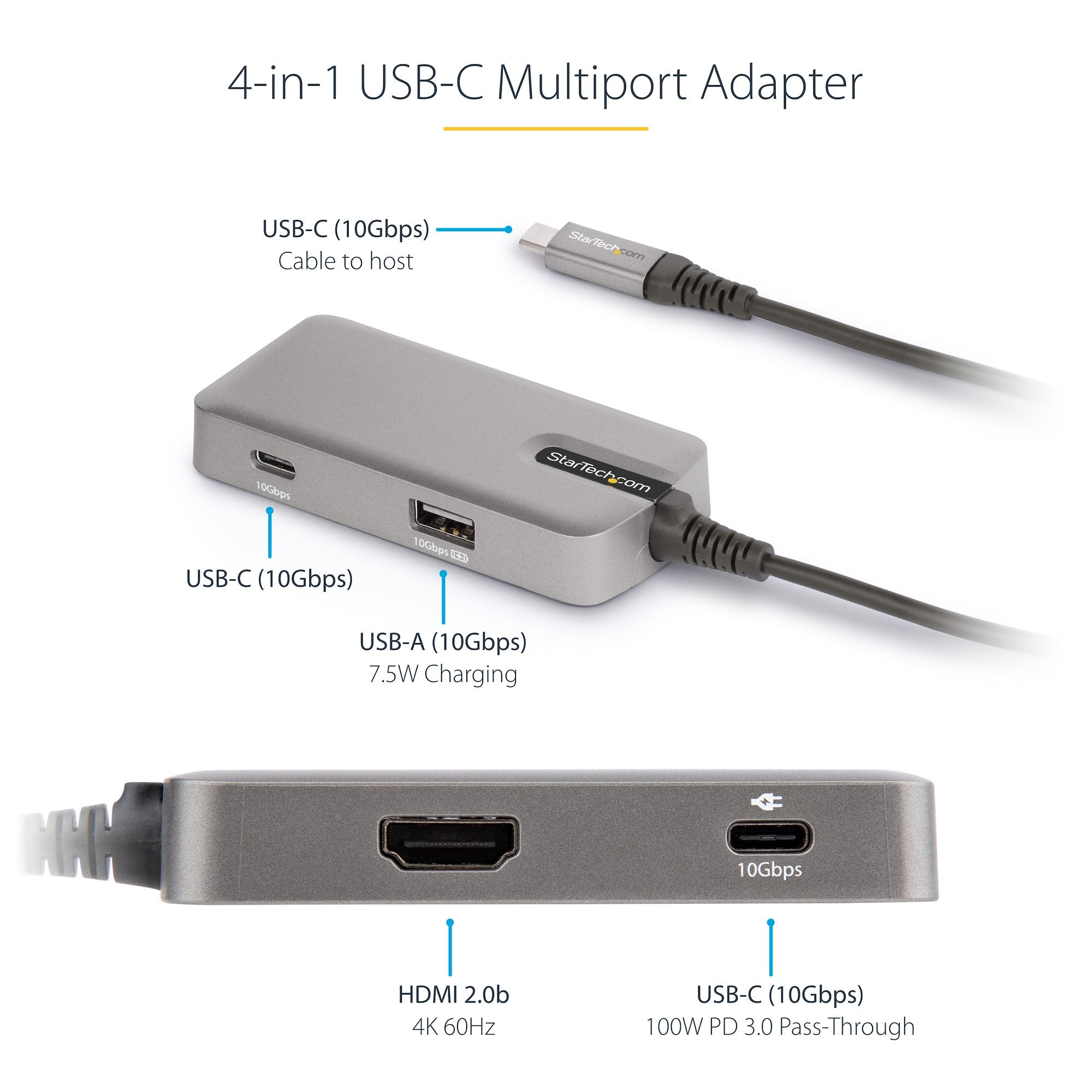 StarTech DKT31CHPD3 — USB‑C Multiport Dock (4K HDMI, USB‑A, GbE, 100W PD, TAA Compliant)