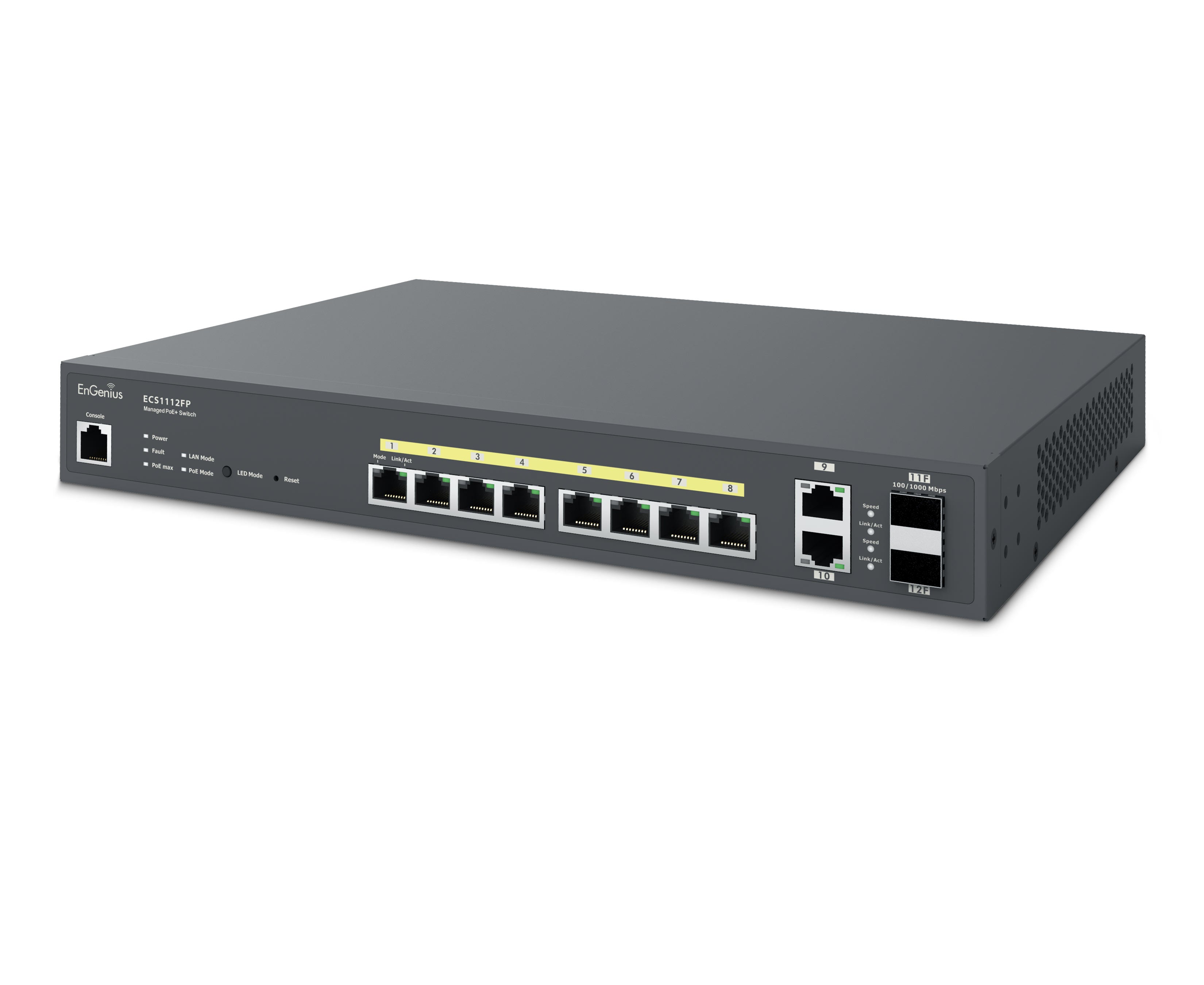 EnGenius ECS1112FP — Cloud‑Managed 8‑Port Gigabit PoE+ Switch (130W, TAA Compliant)