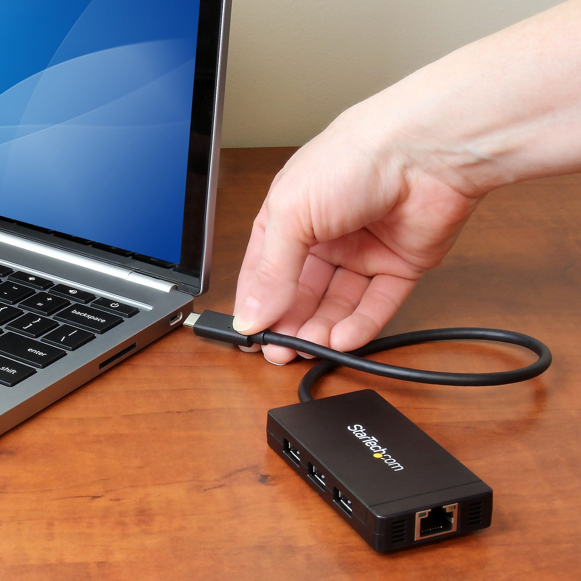 StarTech HB30C3A1GE — USB‑C to USB‑A Hub with Gigabit Ethernet (5Gbps USB 3.0)
