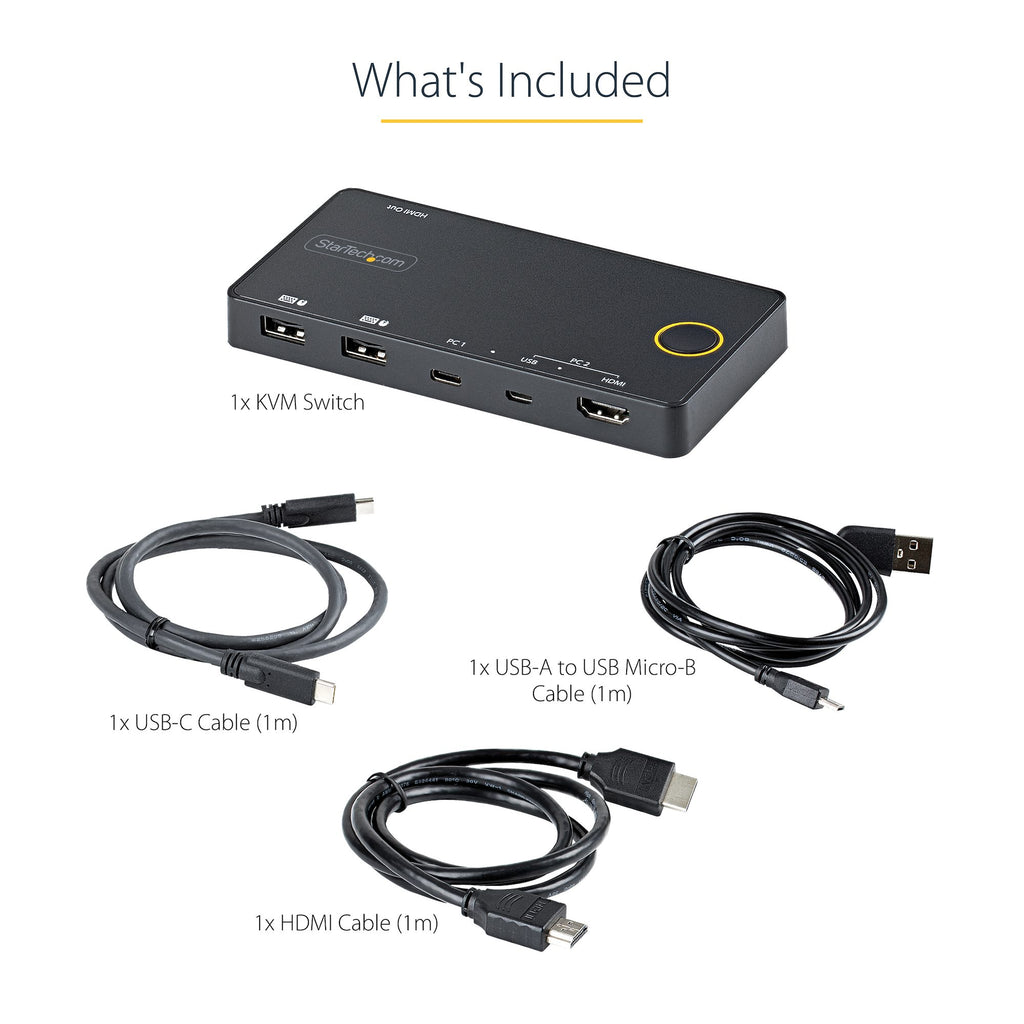 StarTech SV221HUC4K — 2‑Port USB‑C/USB‑A 4K HDMI KVM Switch (60W USB‑C Power Delivery)